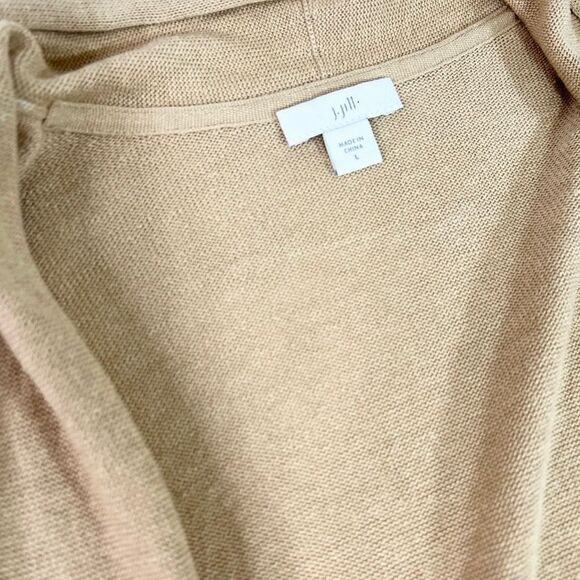 J Jill Cardigan Sweater Linen Women Large Tan Oatmeal Long 3/4 Sleeve - Picture 2 of 7
